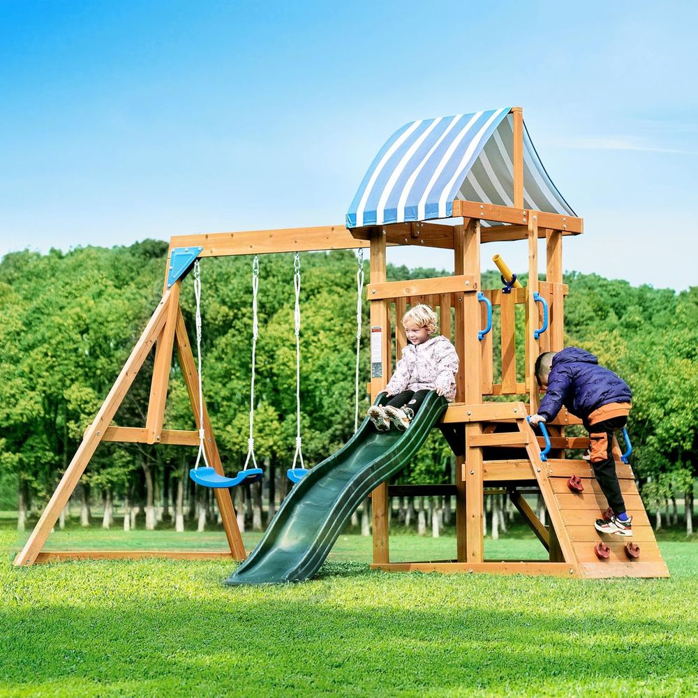 Kids Outdoor Swing And Slide - Деревянные качели для двора, многофункциональный детский