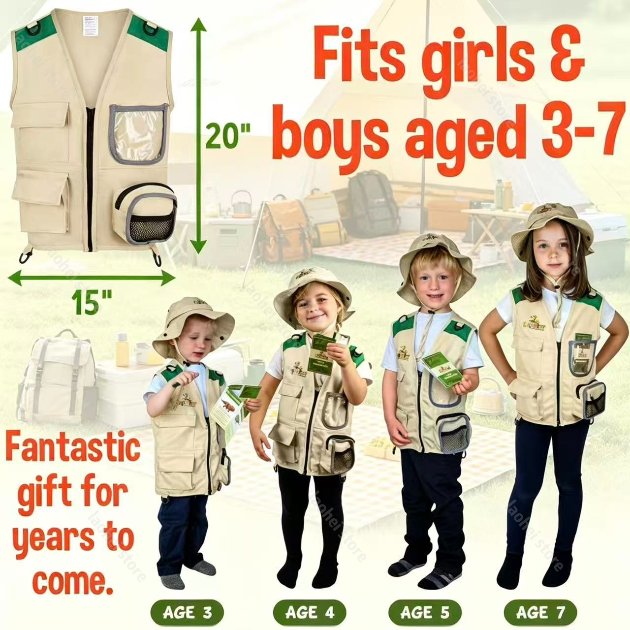 Kids Outdoor Kit - Детский костюм исследователя: жилет и шляпа,