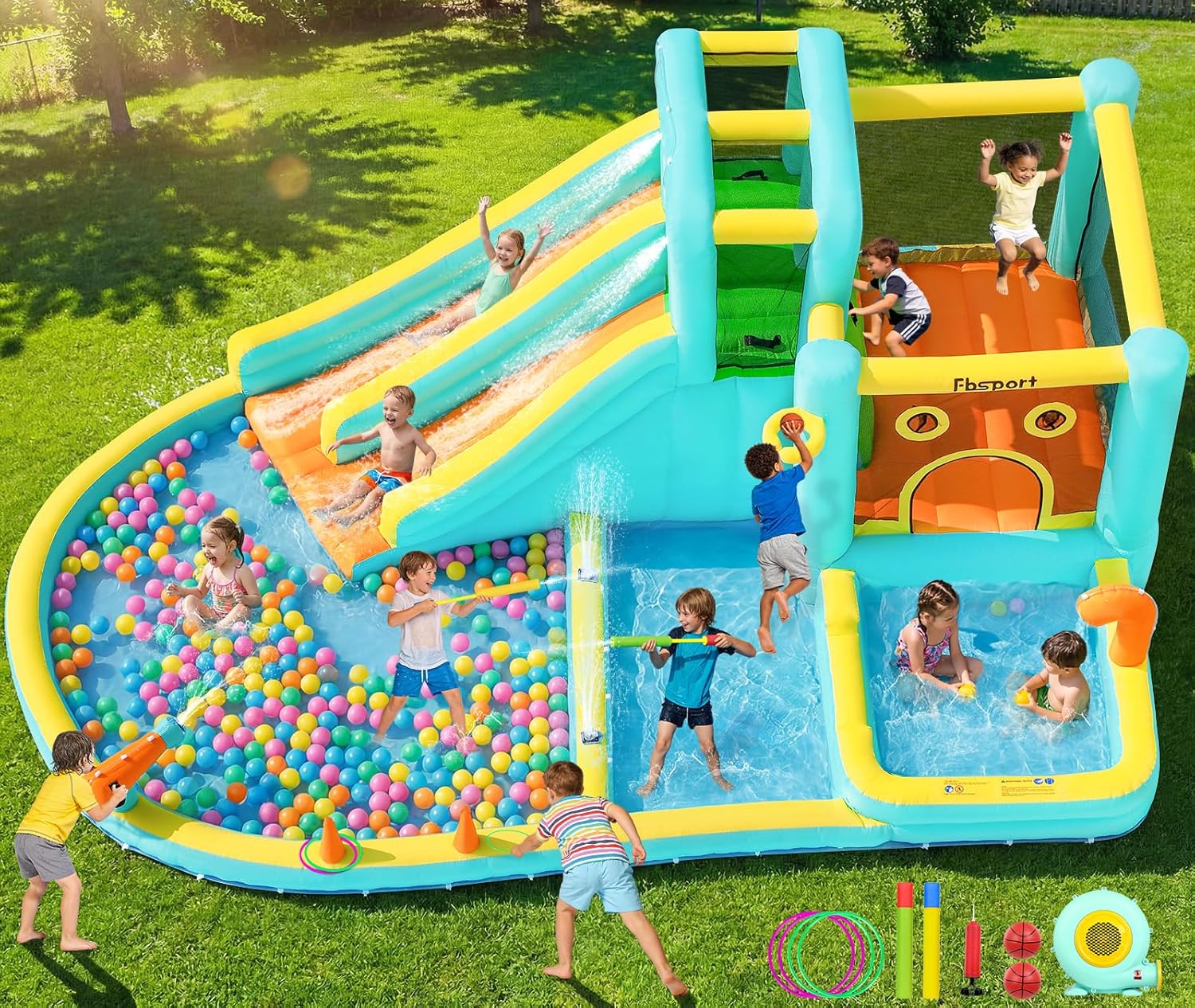 Kids Outdoor Water Park - Надувной аквапарк с двойной горкой, бассейном,