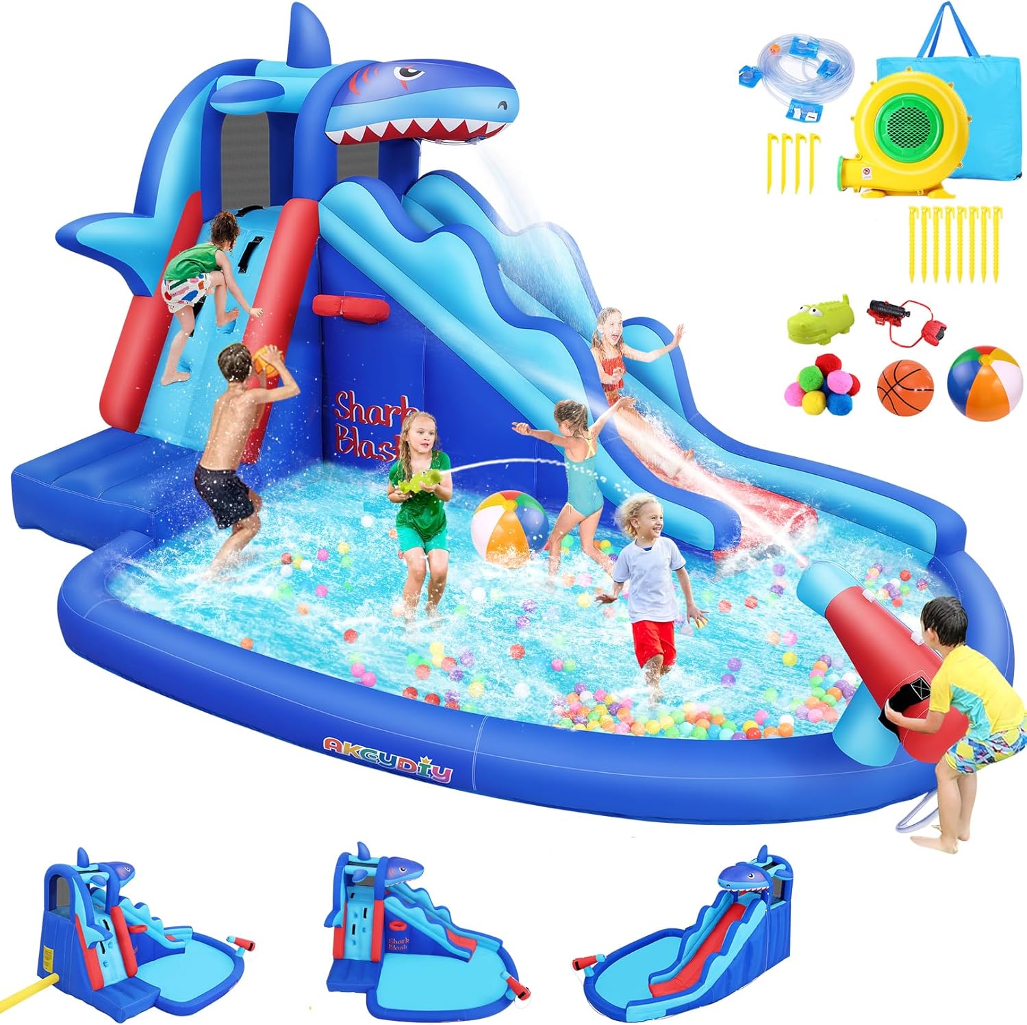 Kids Outdoor Water Park - Надувной аквапарк с тематикой акул для