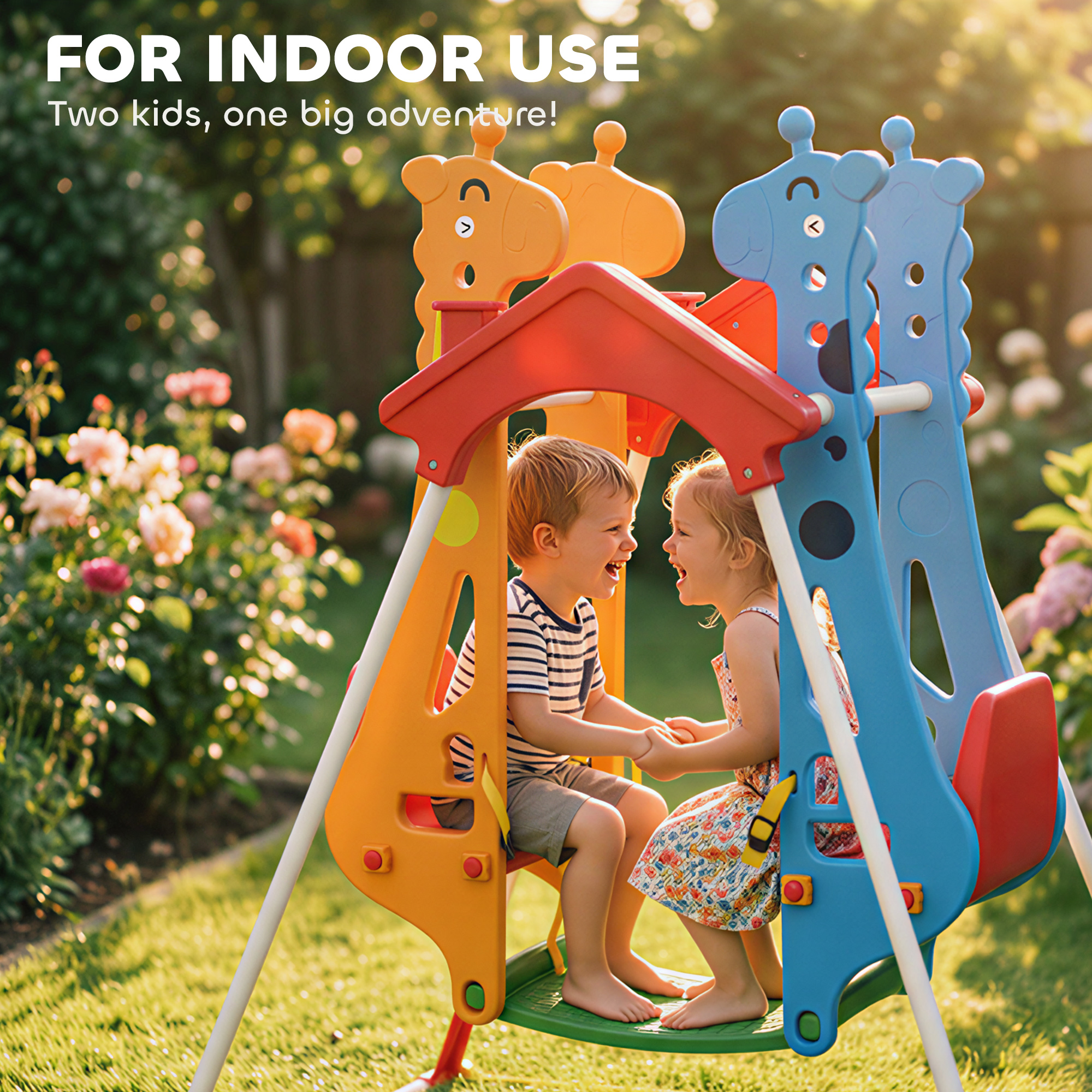 Kids Outdoor Swing And Slide - Детские качели Face-to-Face, устойчивая А-образная рама,