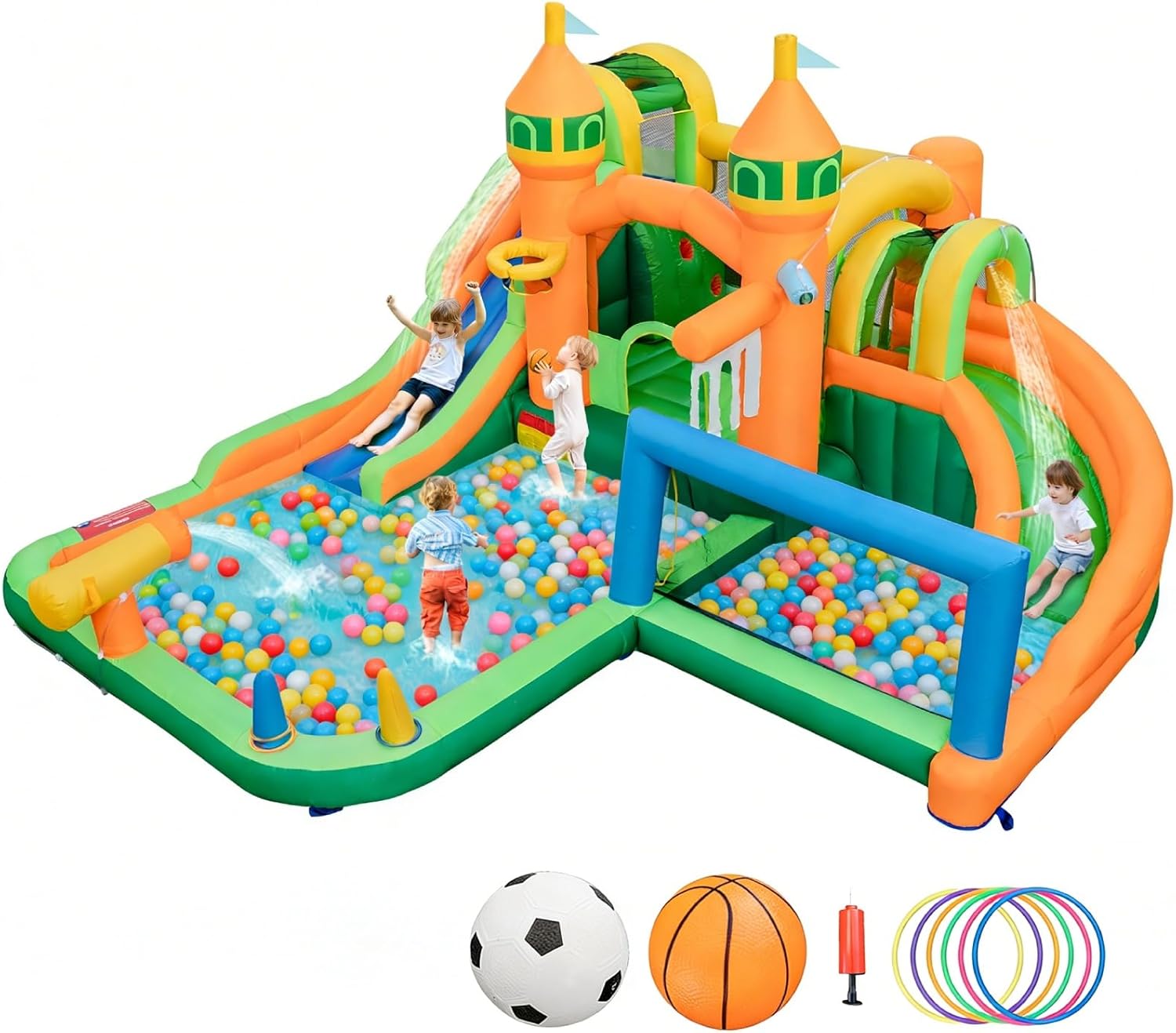 Kids Outdoor Water Park - Надувной аквапарк 9-в-1 с двумя горками,