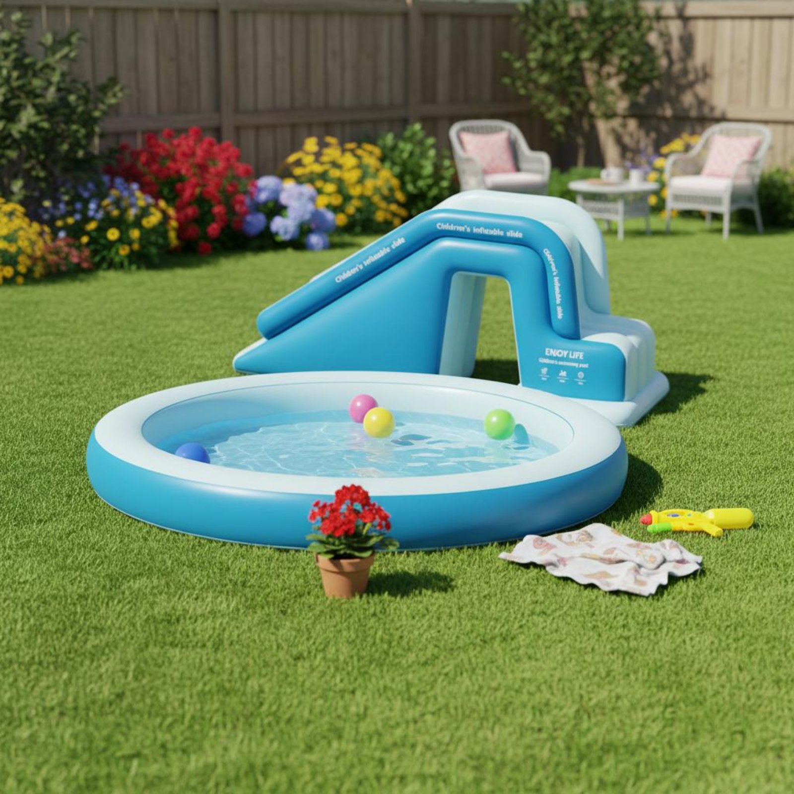 Надувная горка для бассейна, с – обзор и цена Kids Outdoor Water Park