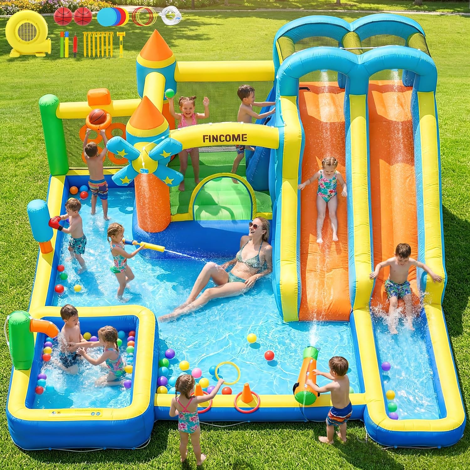 Надувной батут-замок 10-в-1 с  – обзор и цена Kids Outdoor Water Park